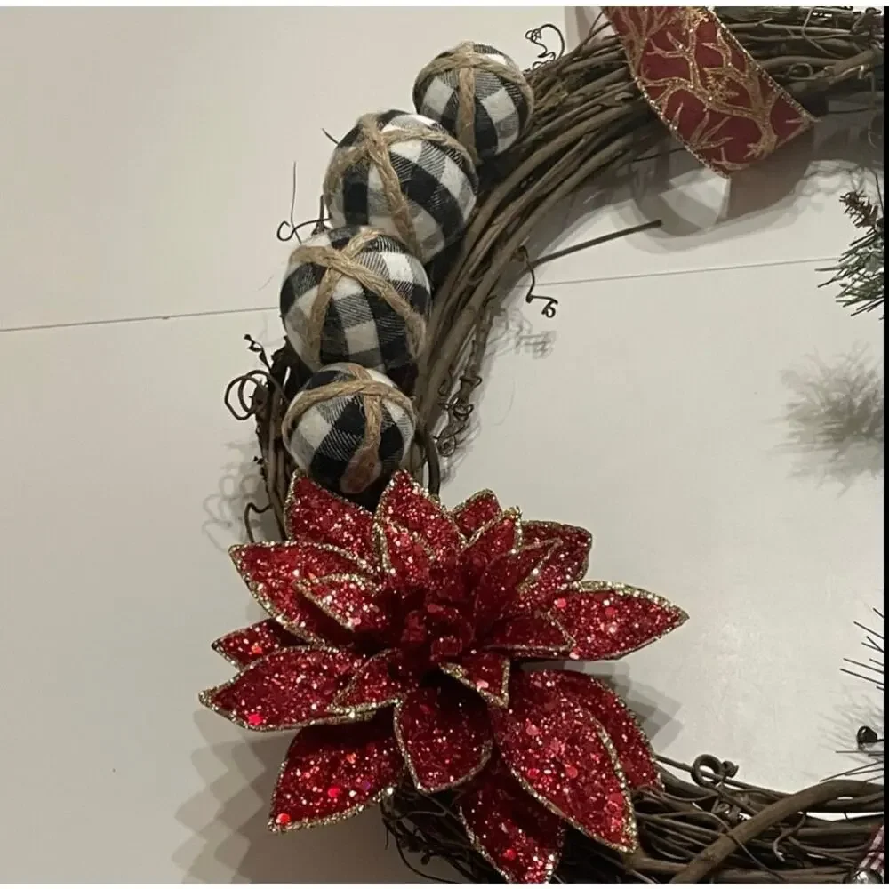 Christmas Owl Buffalo Plaid Grapevine Wreath 16